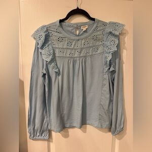J. Crew Light Blue Eyelet Ruffle Top NWT